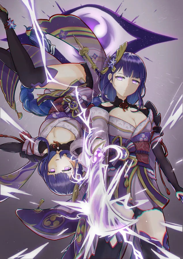 Рајден Шогун и обратна сенка на сестрата Рајден Макото | Влијание на Ганшин 2K тапет