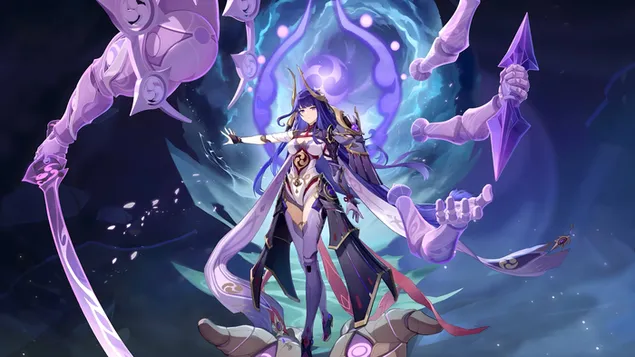 雷電將軍站在電刀之巔| 原神衝擊 8K 壁紙