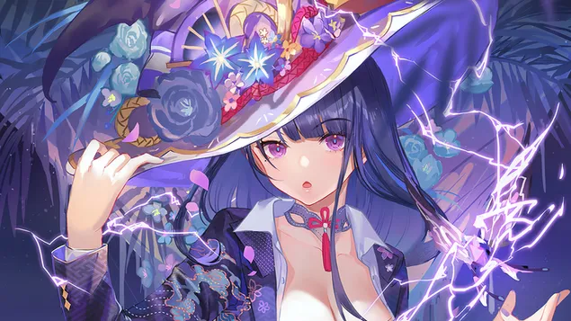 Raiden Shogun สวมหมวกแม่มด | ผลกระทบของเก็นชิน 4K วอลเปเปอร์