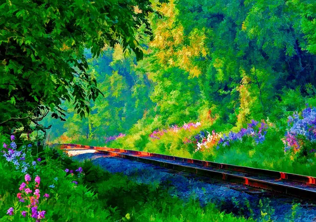 Железничка пруга во пролет 2K тапет