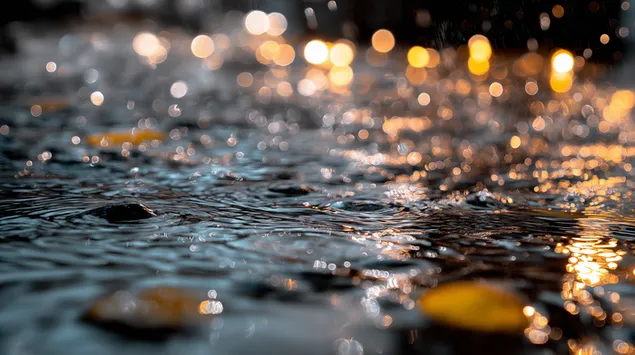 Reen fällt op de Buedem a kreéiert Wellen a gëllene Bokeh 2K Tapeten