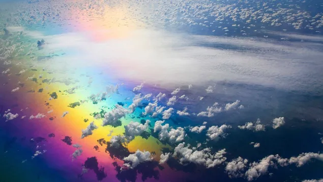 Rainbow among the clouds in the sky