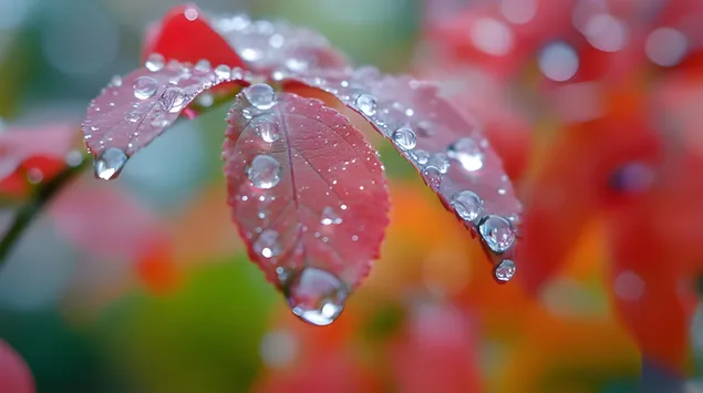 Tapeta Kvapky dažďa na listoch: Jemný dotyk prírody 8K