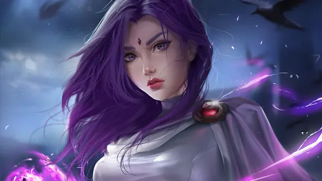 Hình nền Raven DC Superheroine Girl Tóc dài 4K