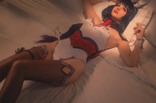 vajze e vertete e nxehte anime raiden shogun duke u ngadalesuar mbi shtrat | ndikimi i genshin shkarkim