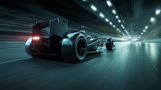 Шпалери Задній вид гоночного автомобіля в русі, високошвидкісний тунель 2K