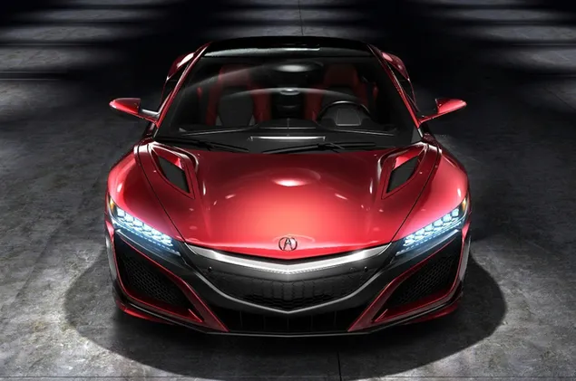 赤のアキュラ NSX ヘッドライトがオン 2K 壁紙