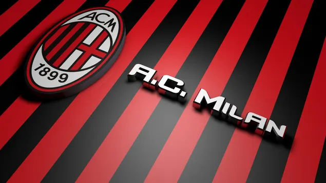 Red black and white logo of AC Milan, a football club in Italy seri a