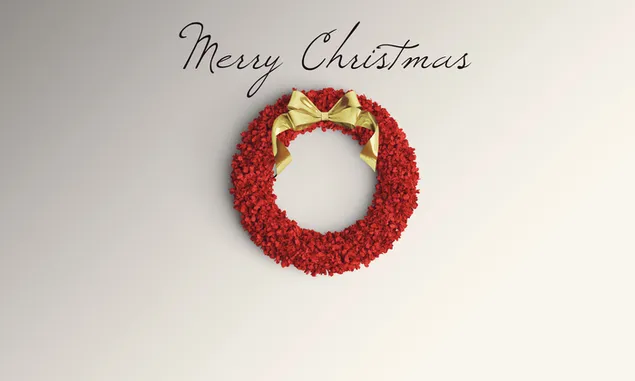 Red Christmas wreath with yellow ribbon 4K wallpaper