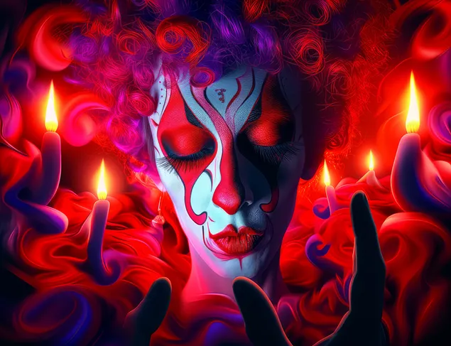 紅色小丑與悲傷的臉 2K 壁紙