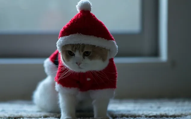 赤い服を着たクリスマス猫