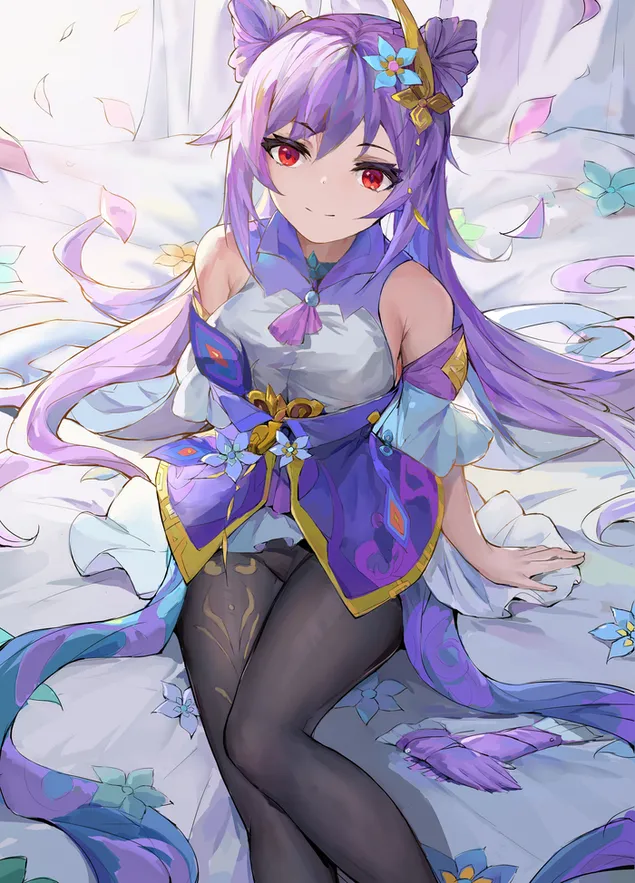 Hình nền Cô gái mắt đỏ Keqing | Tác động Ganshin 2K