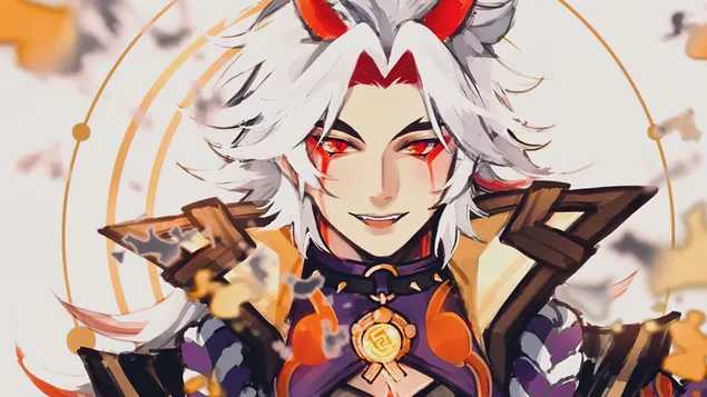 Red-Eyed 'Arataki Itto' - Genshin Impact (anime video igra) 4K ozadje