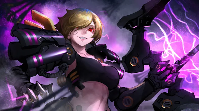 rooioog-cyborg-meisie nier:automata aflaai