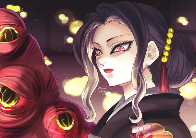 Demoni me sy të kuq Muzan Kibutsuji 2K sfond