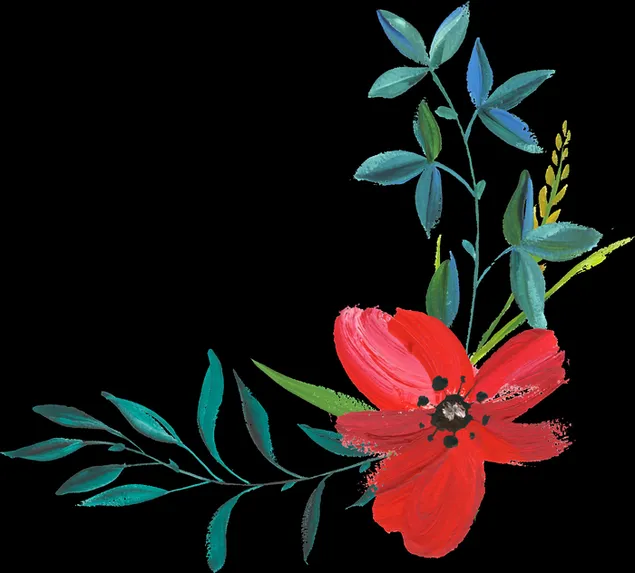 Rode bloemkunstwerk in zwart achtergrondbehang