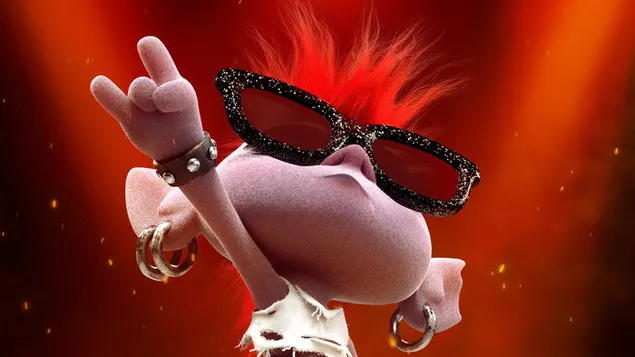 Personaje pelirrojo de ojos negros de la película animada Trolls World Tour género musical