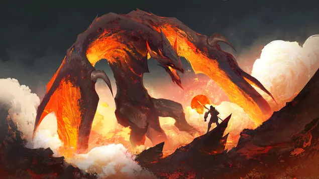 赤い溶岩ドラゴン 4K 壁紙