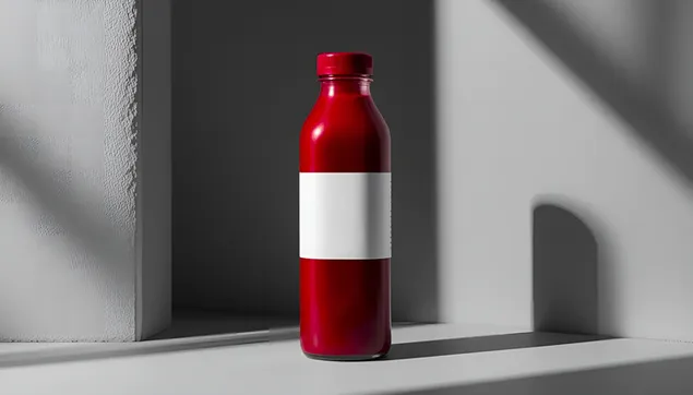 muat turun mockup botol cecair merah - produk minimalis