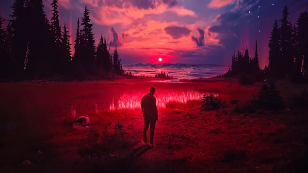 Црвена ноќна вечер 4K тапет