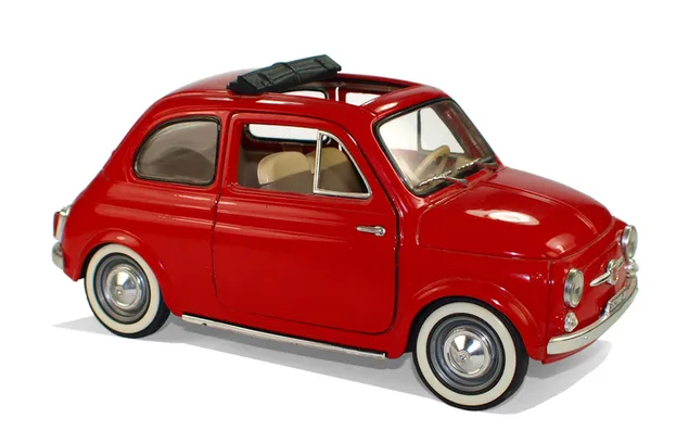 Rode retro Mini Cooper miniatuur 2K achtergrond