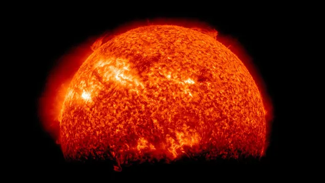 Rotes Sonnensystem, Sonne, Weltraum, Sterne, Feuer 2K Hintergrundbild