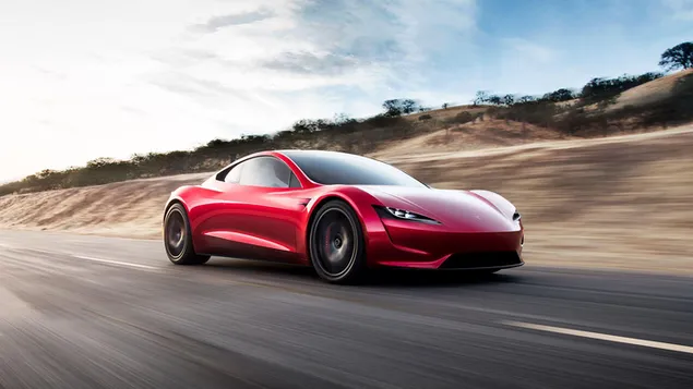 Roadster rojo de Tesla en el camino descargar