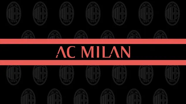Dòng chữ màu đỏ ở phía trước của nền logo AC Milan của đội bóng đá A nối tiếp Ý