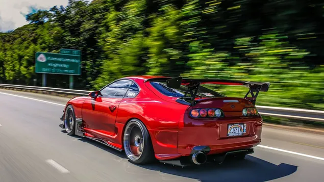 Roter Toyota Supra Geschwindigkeitstest 4K Hintergrundbild