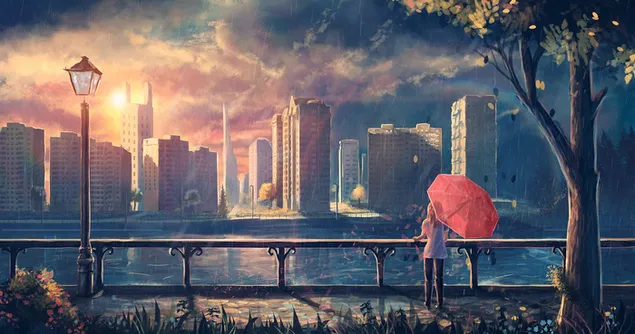 Rdeči dežnik 4K ozadje