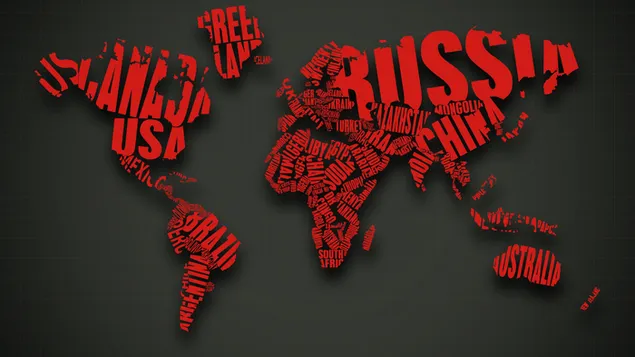 Tipografi peta dunia merah 4K wallpaper
