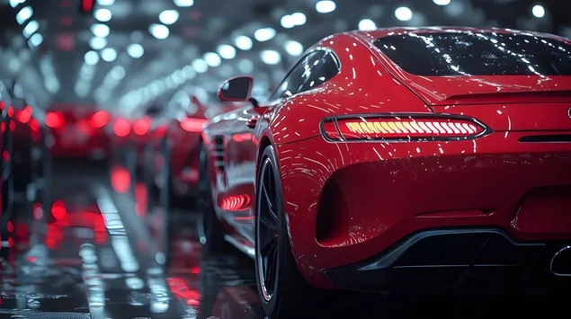 rafinovany vykon: ohromujuce cervene sportove auto v showroom glow stiahnut