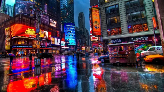 Reflectie, Manhattan, Times Square, New York, neonreclame download