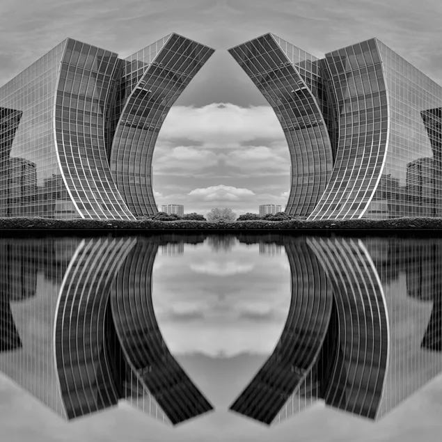 reflet de magnifiques batiments architecturaux en noir et blanc dans l'eau telechargement
