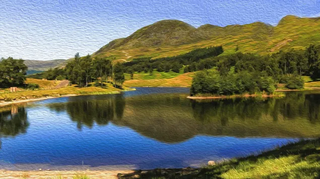 Tapeta Odraz na jezeře - olej na plátně HD