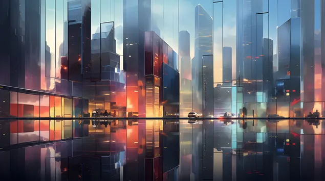 Reflektime të së nesërmes: Një vështrim në një metropol futuristik 8K sfond