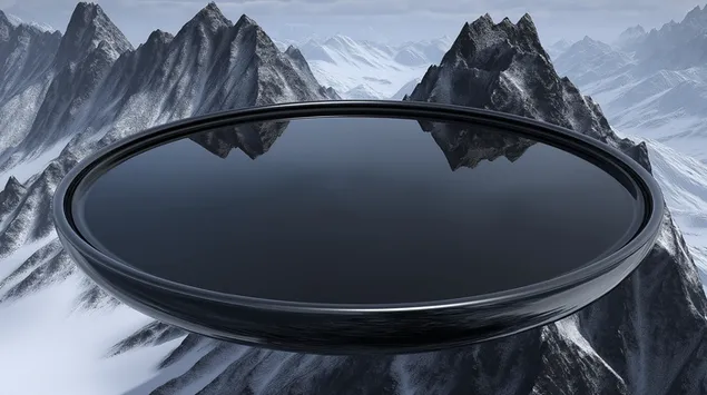 objeto esferico reflexivo em meio a cadeias de montanhas geladas download