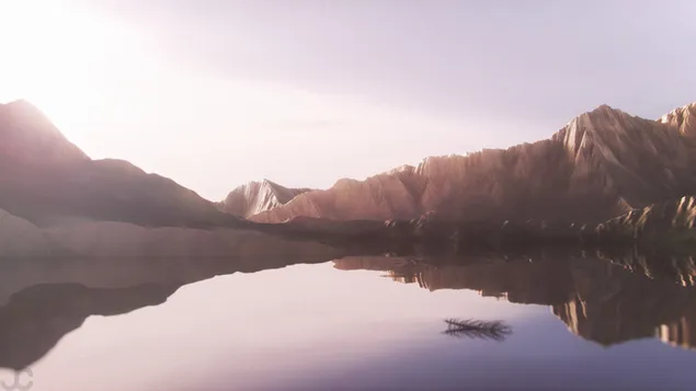 Reflejo de montañas en el lago.