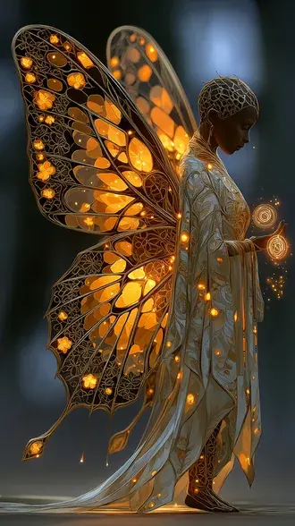 Regal Butterfly Mage Casting Magic with Golden Wings HD wallpaper