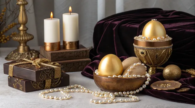 natyre e qete mbreterore e pashkeve me veze, perla dhe dekor luksoz shkarkim