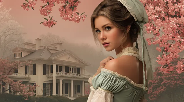 Dama de la época de la Regencia de Grand House 2K fondo de pantalla