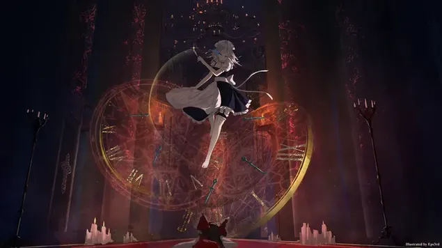 Reimu hakurei og Sakuya izayoi fra Touhou 4K bakgrunn