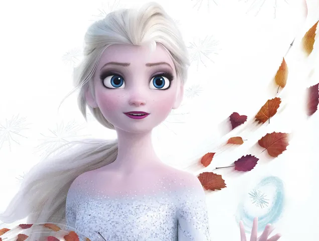 Reina Elsa con fondo de hojas de otoño descargar