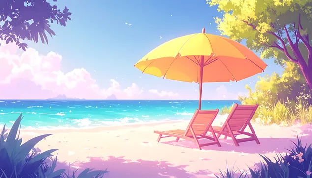 opustajuca plaza sa lezaljkama, suncobranom i blagim valovima preuzmi