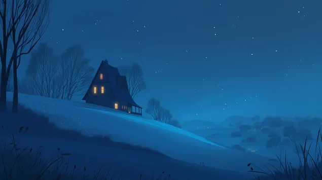 vivienda remota en la ladera de una colina bajo una noche celestial descargar