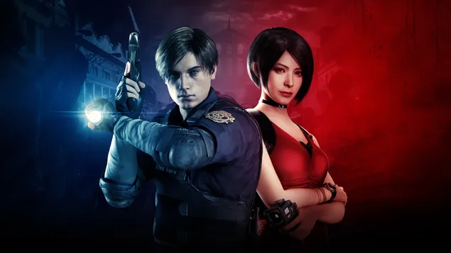 Resident Evil 2 (2019) Game - Leon S. Kennedy en Ada Wong 6K muurpapier