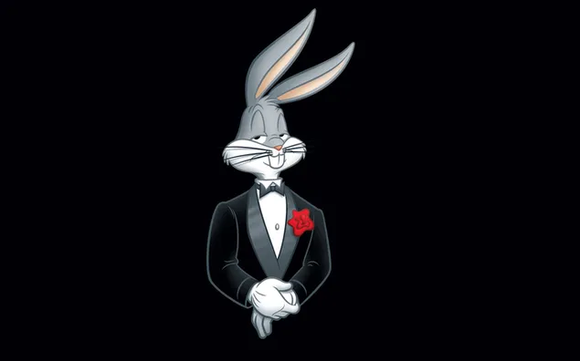 Retrato del personaje de dibujos animados conejito Bugs Bunny con traje de pajarita