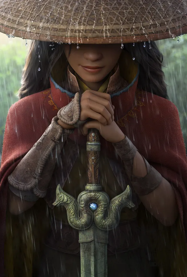 Retrato lluvioso del personaje de la película animada por computadora ray and the last dragon movie