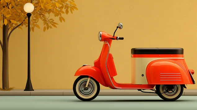 איור של קטנוע משלוחים רטרו על קיר פשוט 2K טפט