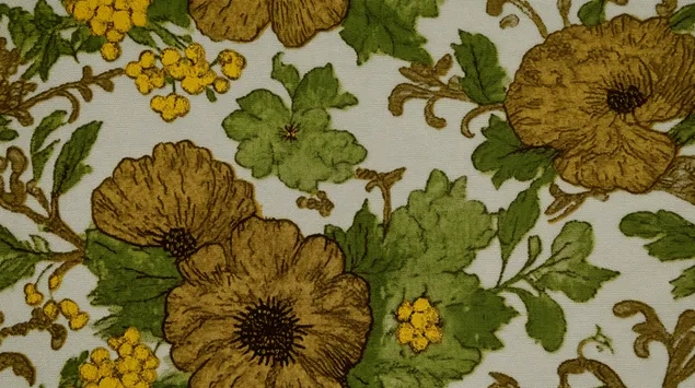 复古面料花卉图案：纹理植物设计 2K 壁纸